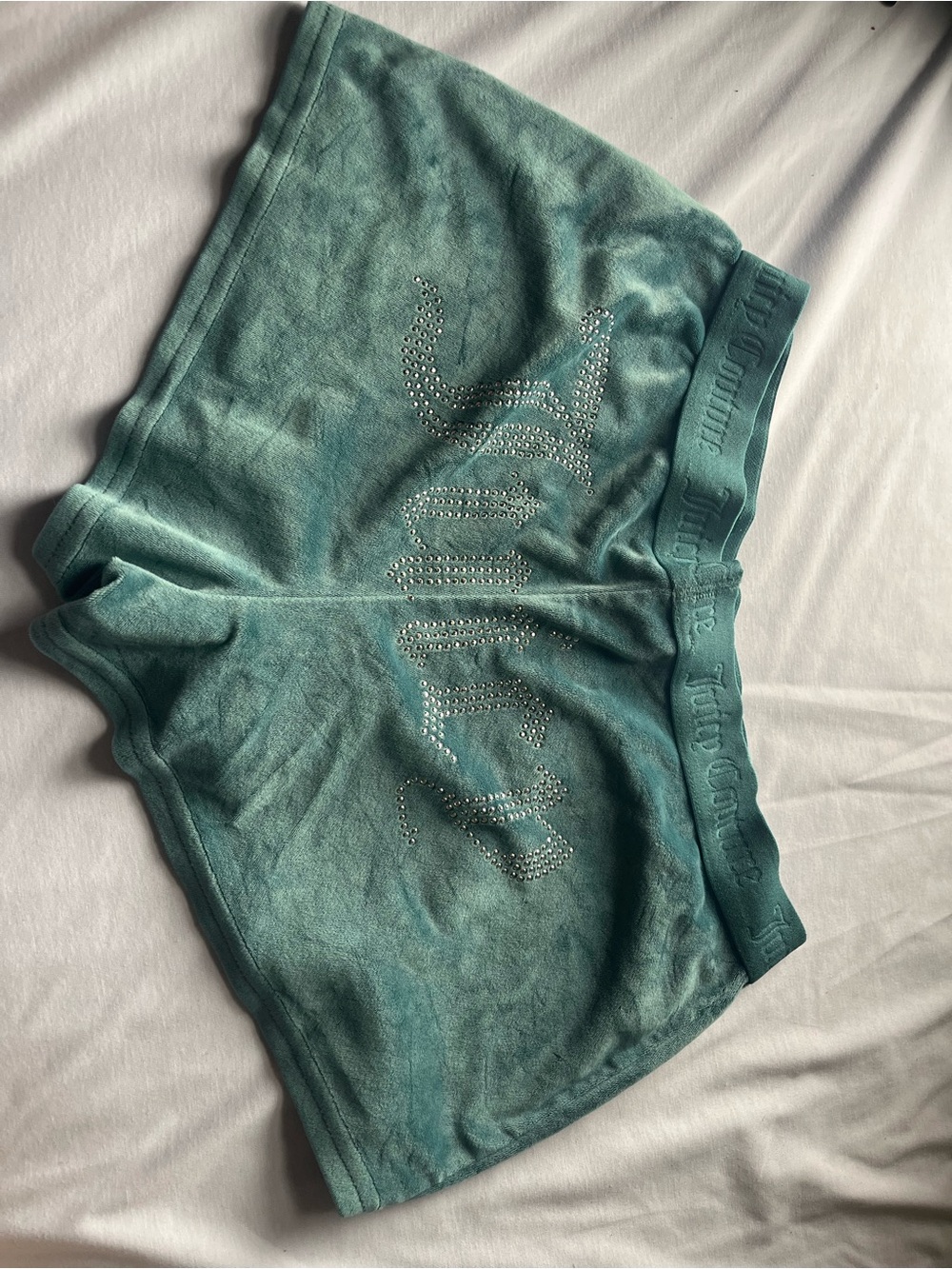 Juicy Couture Teal Velour Shorts with Crystal Juicy Logo